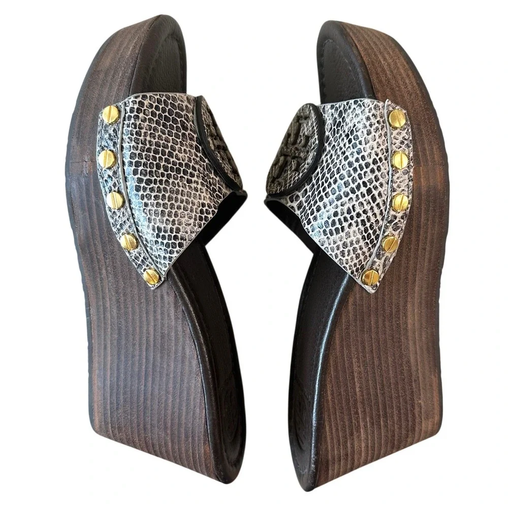 Tory Burch Robinson Snake Embossed Wedge Slides Sandals Sz 7.5 Dust Bag